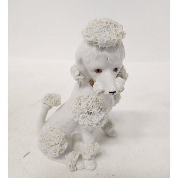 VTG 1950s Ceramic White Spaghetti Poodle Dog Figurine Japanese Rare Mid Century - Picture 1 of 10